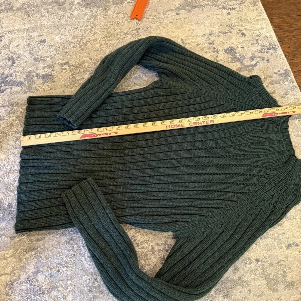 J.Crew Sweater Mens S Green Ribbed lambs wool mock neck Pullover flaw See photos